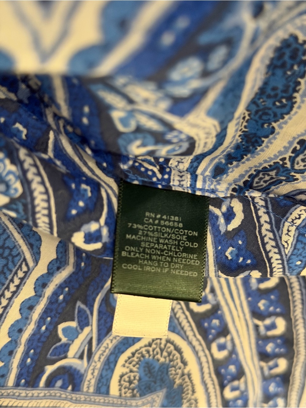 Lauren Ralph Lauren Blue Paisley Cotton-Silk Blend Shirt